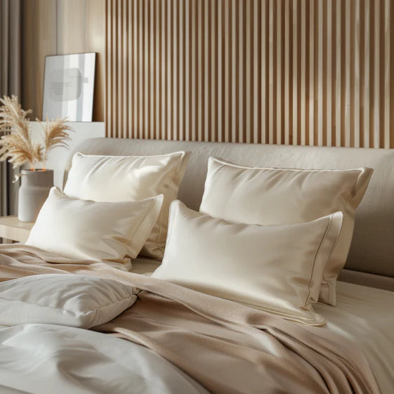 Taies d'oreiller satin beige