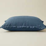 Taie d'oreiller à Volants en Lin Bleu - Vignette | Maison Cotolune