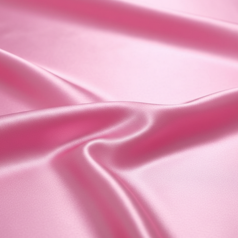 Détail de la texture d’une taie d’oreiller en satin de soie rose avec finition lisse et brillante