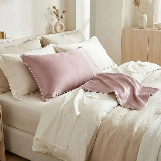 Taie d'oreiller en soie de mûrier 19 momme Rose Poudrée