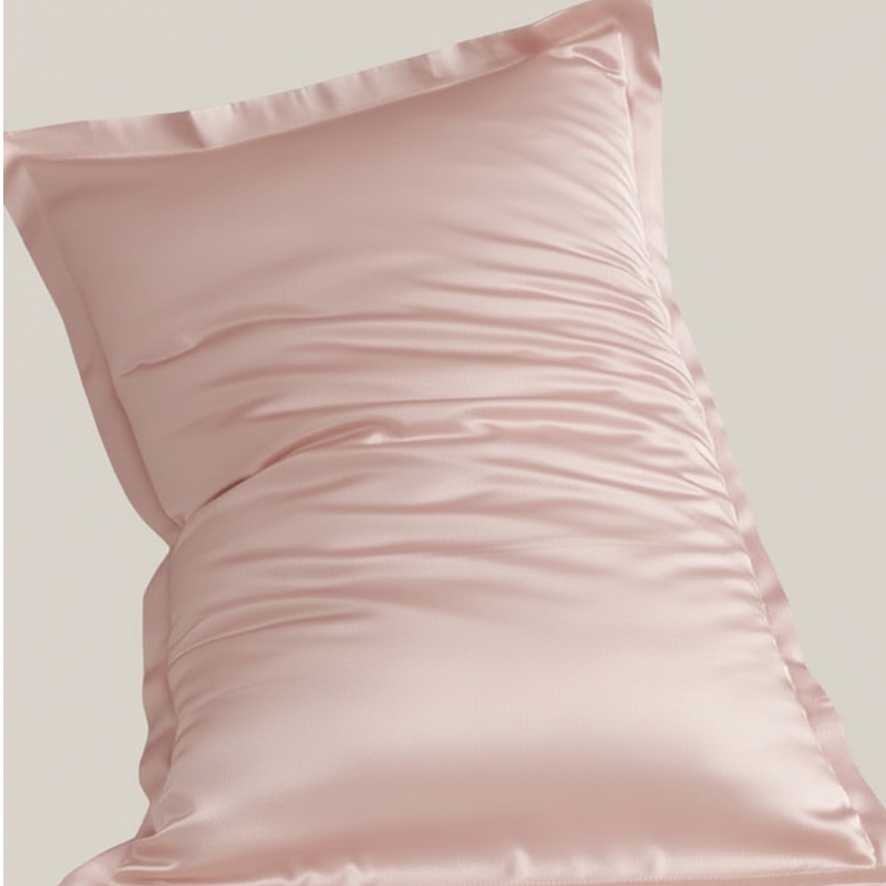 Taie d’oreiller INJOXFORD en soie de mûrier 30 mommes rose présentée seule sur fond clair