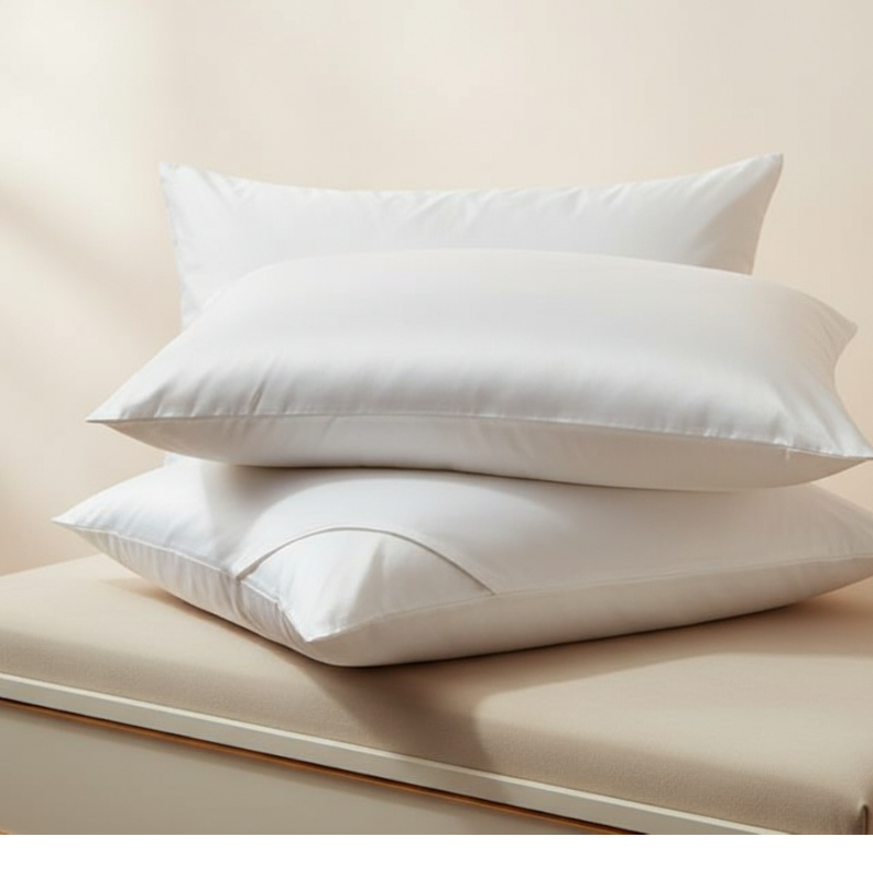 Taie d’oreiller en coton blanche présentée seule sur fond clair