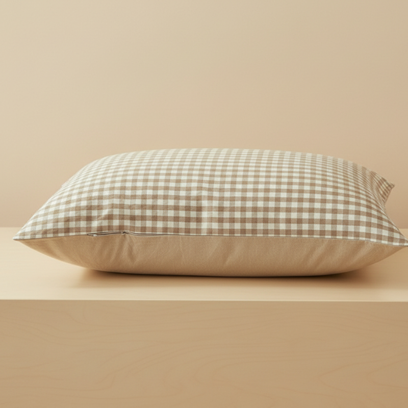 Taie d’oreiller en coton égyptien marron clair présentée seule sur fond clair