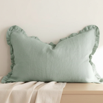 Taie d'oreiller à Volants en Lin Vert - Vignette | Maison Cotolune