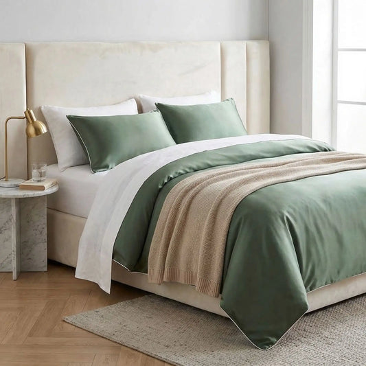 Taie d'oreiller en soie de mûrier 19 mommes Vert Maison Cotolune, finition luxe