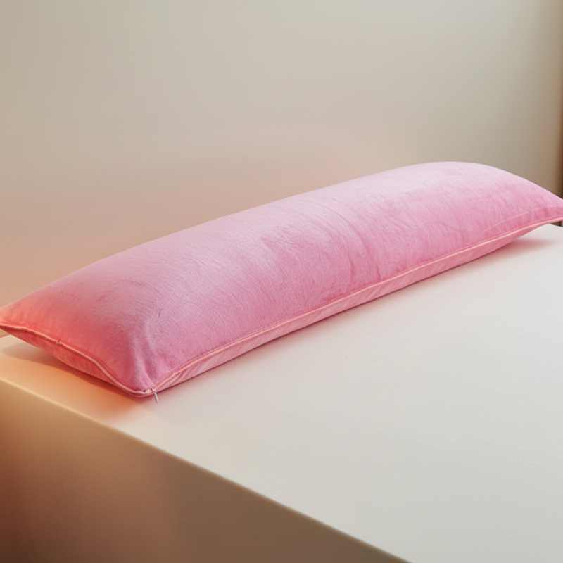 Taie de traversin en flanelle rose bonbon présentée seule sur fond clair