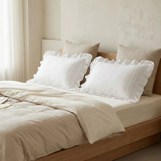 Taie d'oreiller à volant en coton