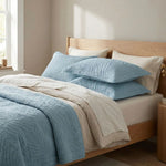 Taie d'oreiller matelassé en coton  Bleu - Vignette | Maison Cotolune