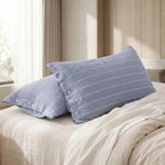 Taie d'oreiller Gaze de coton à rayure Bleu - Vignette | Maison Cotolune