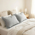 Taie d'oreiller à Volants en Lin Gris - Vignette | Maison Cotolune